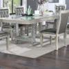 Antique Traditional Dining Table Set – Rectangular Table with Glass Insert & Tufted Side Chairs