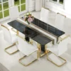 Modern Dining Table Set for 8 – Black Kitchen Set with 1.8''Thick Faux Marble Top
