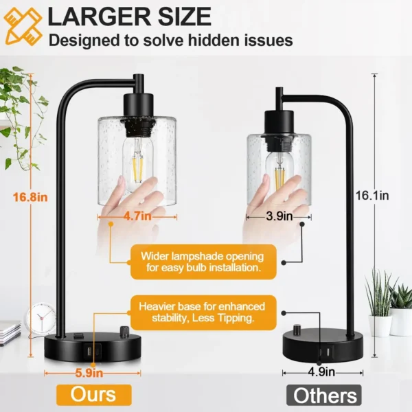 Desk Lamp with Seeded Glass – LED Bedside Lamp for Reading, 2 Bulbs Included
