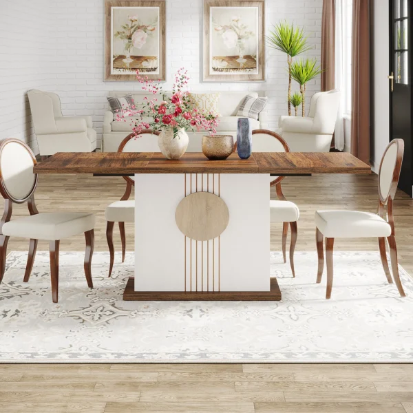 Farmhouse Dining Table – Wood Kitchen Table for 4–6 People