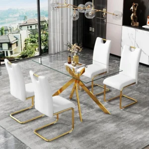 Glass Dining Table – Tempered Top with Metal Legs for Home or Kitchen
