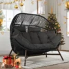 Outdoor Wicker Egg Chair – Oversized 2-Seater Patio Loveseat with Cushion