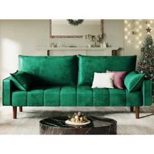 Velvet  Loveseat – Tufted 3-Seater Sofa with Pillows & Storage Pockets