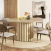 Round Farmhouse Dining Table – Solid Wood Kitchen Table for 4 with Metal Base