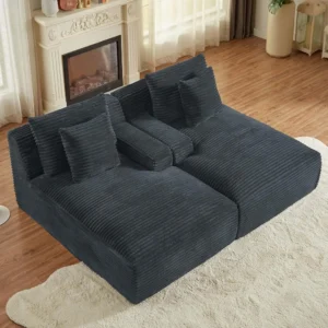 Corduroy Oversized Sleeper Sectional Sofa with Double Chaise