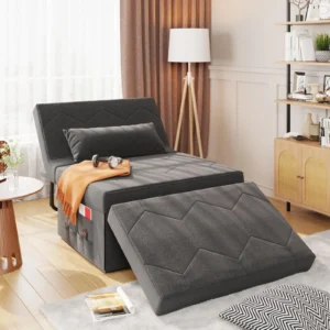 Vabches 4-in-1 Sleeper Chair – Convertible Linen Chaise with Adjustable Backrest