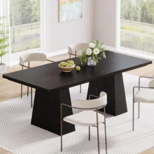 Modern Black Dining Table – Seats 4–6 with Wooden Legs