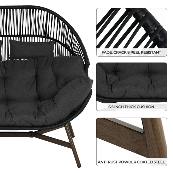 Outdoor Wicker Egg Chair – Oversized 2-Seater Patio Loveseat with Cushion