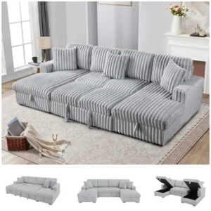U-Shaped Sleeper Sofa – Pull-Out Bed with Storage Chaise