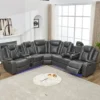 6-Seater Faux Leather Power Recliner Sofa with LED, USB & Speaker