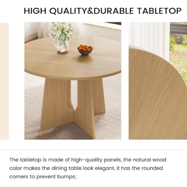 Round Dining Table – Farmhouse Kitchen Table for 2–6 with Cross Sturdy Legs