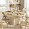 Round Farmhouse Dining Table – Solid Wood Kitchen Table for 4 with Metal Base