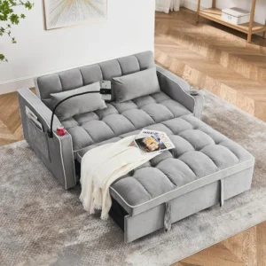 3-in-1 Velvet Loveseat Sleeper Sofa with Pull-Out Bed & Adjustable Back