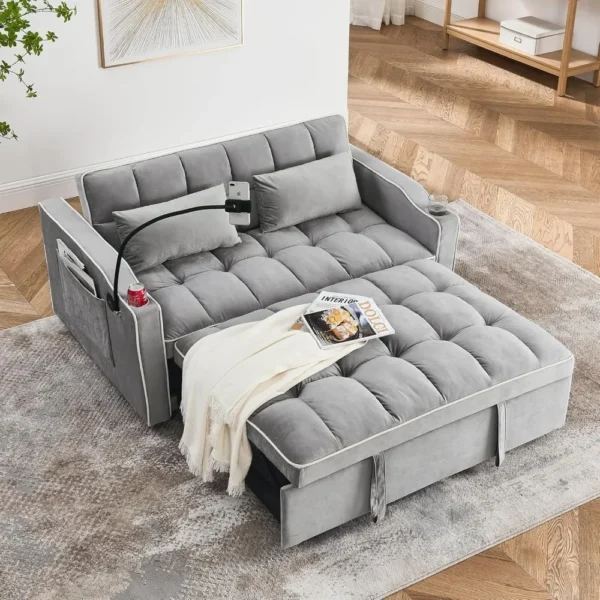 3-in-1 Velvet Loveseat Sleeper Sofa with Pull-Out Bed & Adjustable Back