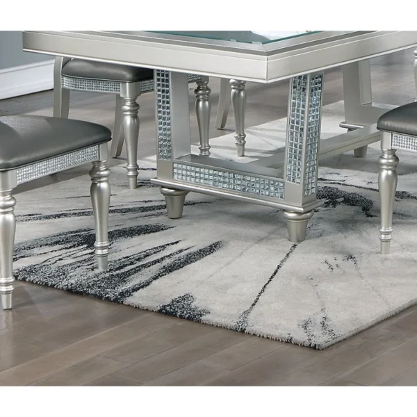 Antique Traditional Dining Table Set – Rectangular Table with Glass Insert & Tufted Side Chairs